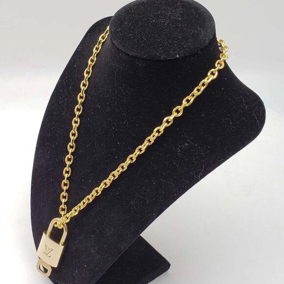 Authentic Louis Vuitton Lock & Key w/ 18k Gold Plated Chain Necklace - Picture 3 of 10